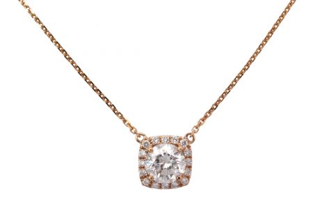 1 carat Halo Diamond Necklace Rose Gold