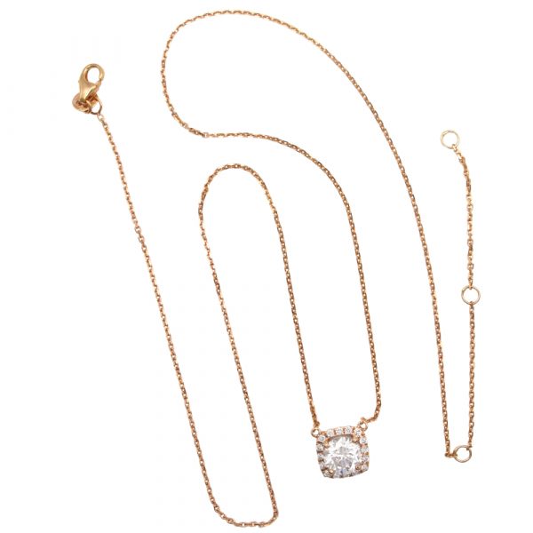 1 carat Halo Diamond Necklace Rose Gold Full