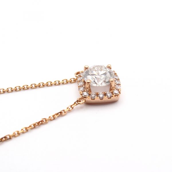 1 carat Halo Diamond Necklace Rose Gold Profile