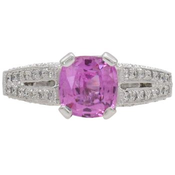 1.94ctw Natural Pink Sapphire Engagement Ring 18k White Gold Front