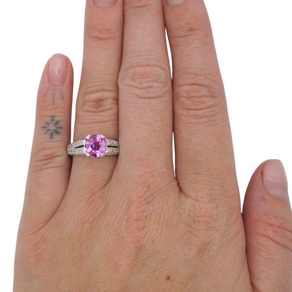 1.94ctw Natural Pink Sapphire Engagement Ring 18k White Gold Modeled