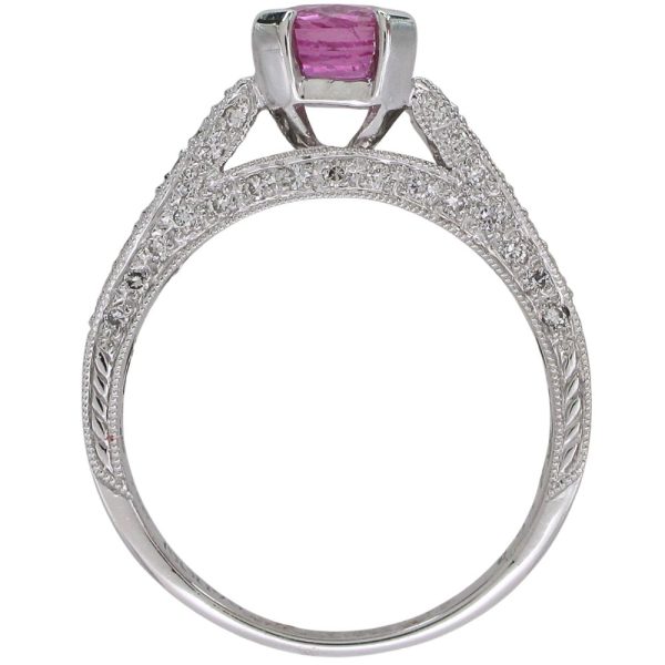 1.94ctw Natural Pink Sapphire Engagement Ring 18k White Gold Profile