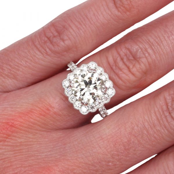 2.5 Carat Diamond Engagement Ring Halo Hand