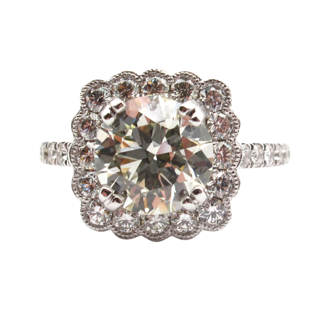 GIA Certified Halo Diamond Engagement Ring 3.44 ctw 14k White Gold