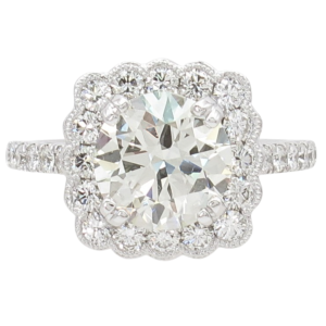 3.44ctw Diamond Scallop Halo Engagement Ring 14k White Gold GIA front