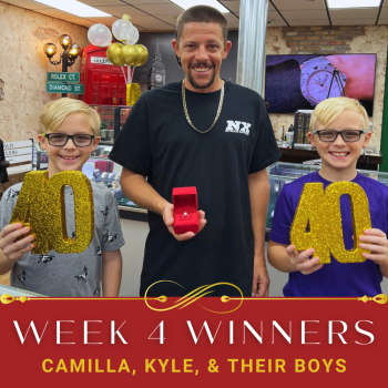 Kely and his boys win an engagement ring from the Arnold Jewelers 40th anniversary giveaway