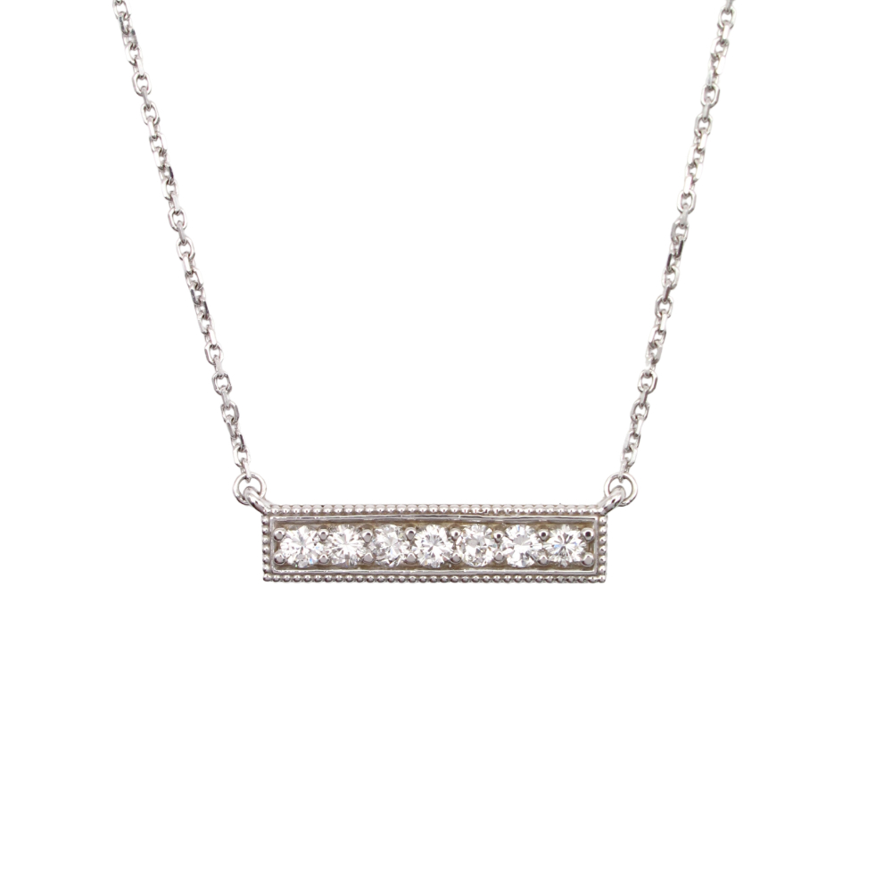 Seven Diamond Stationary Bar Necklace .74 ctw 14k White Gold