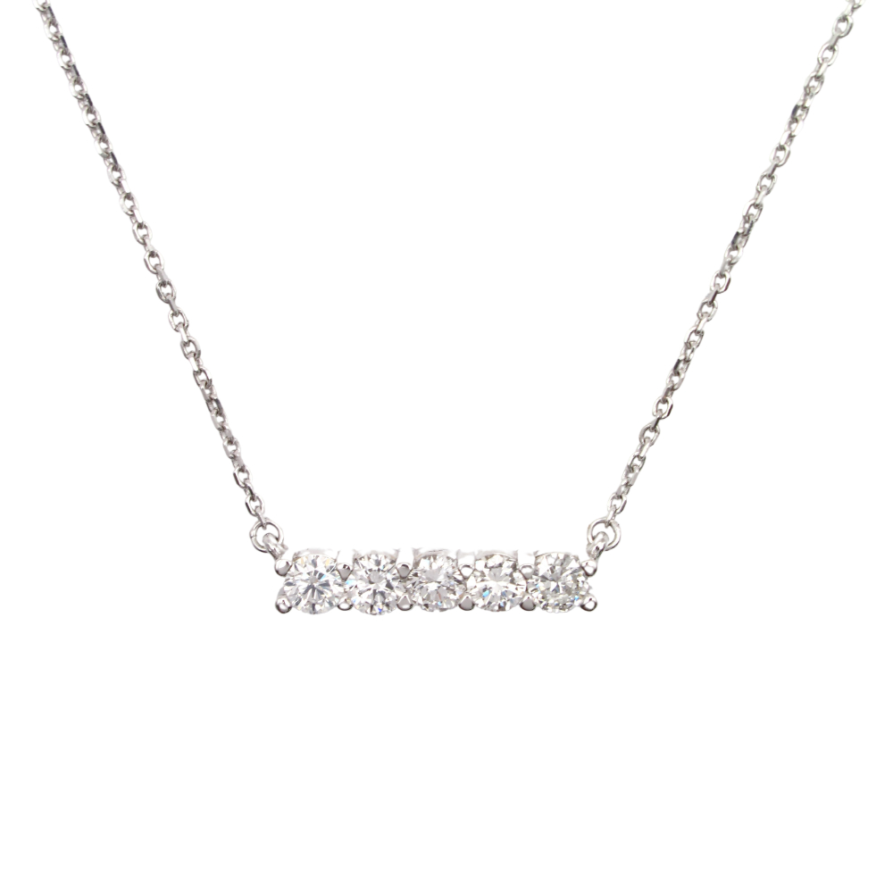 Five Diamond Stationary Bar Necklace 1.44 ctw 14k White Gold