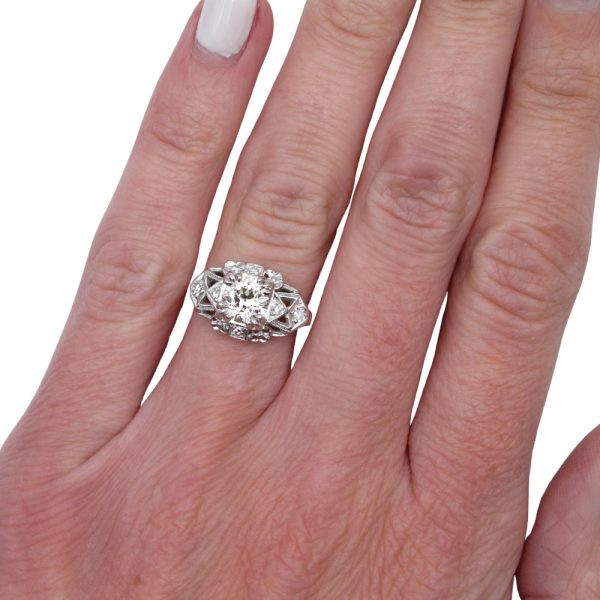 Art Deco 1 Carat European Diamond Engagement Ring Worn