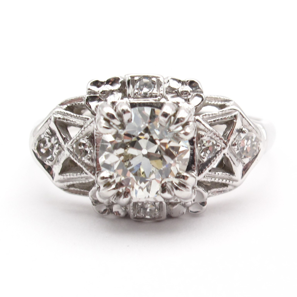 1920’s Art Deco Diamond Engagement Ring 1.16 ctw 18k White Gold