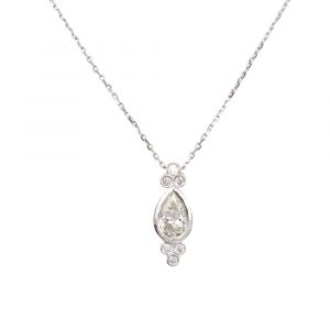 Bezel Pear Diamond Necklace White Gold