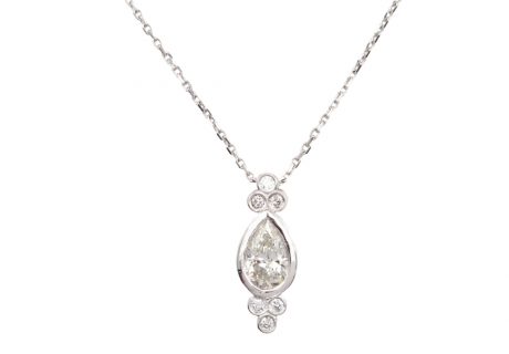 Bezel Pear Diamond Necklace White Gold