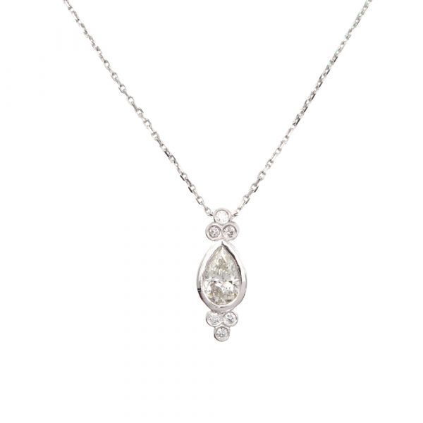Bezel Pear Diamond Necklace White Gold