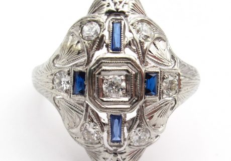 Edwardian Sapphire Diamond Navette Ring