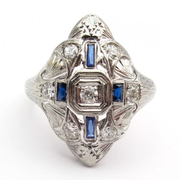 Edwardian Sapphire Diamond Navette Ring