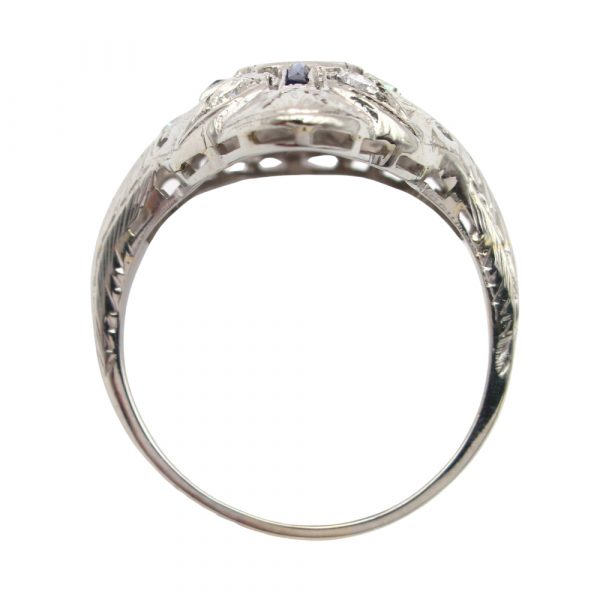 Edwardian Sapphire Diamond Navette Ring Profile