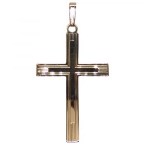 Grooved Solid Cross Pendant 14K Yellow Gold Front