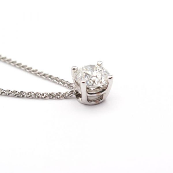 Half Carat Diamond Solitaire Necklace White Gold Profile