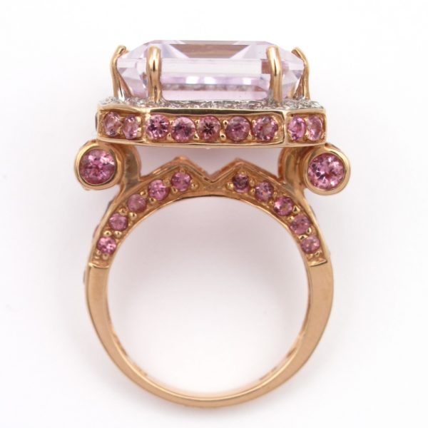 Large Kunzite Halo Pink Gold Ring Profile