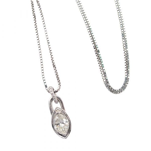 Lock Shaped Marquise Diamond Necklace Closeup