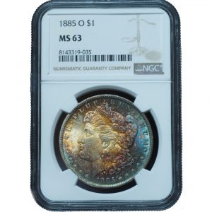 1885-O Morgan Dollar MS63 NGC Vivid Beautiful Toning