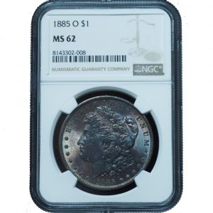 1885-O Morgan Dollar MS62 NGC End Roll Toned