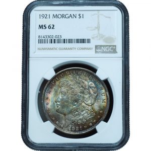 1921 Morgan Dollar MS62 NGC Beautifully Rainbow Toned