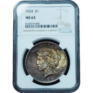 1924 Peace Dollar MS64 NGC Totally Toned