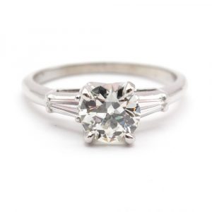 Platinum Art Deco 1 Carat European Diamond Engagement Ring