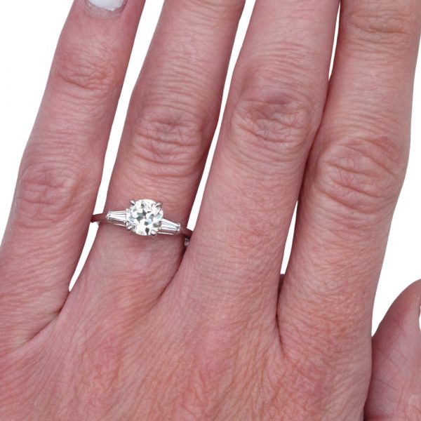 Platinum Art Deco 1 Carat European Diamond Engagement Ring Worn