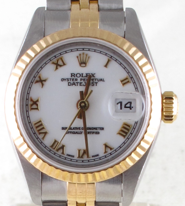Pre Owned Ladies Rolex Datejust 1995 White Roman Dial Arnold
