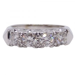 Vintage 0.89 ctw Diamond Anniversary Band Ring 14k White Gold Front