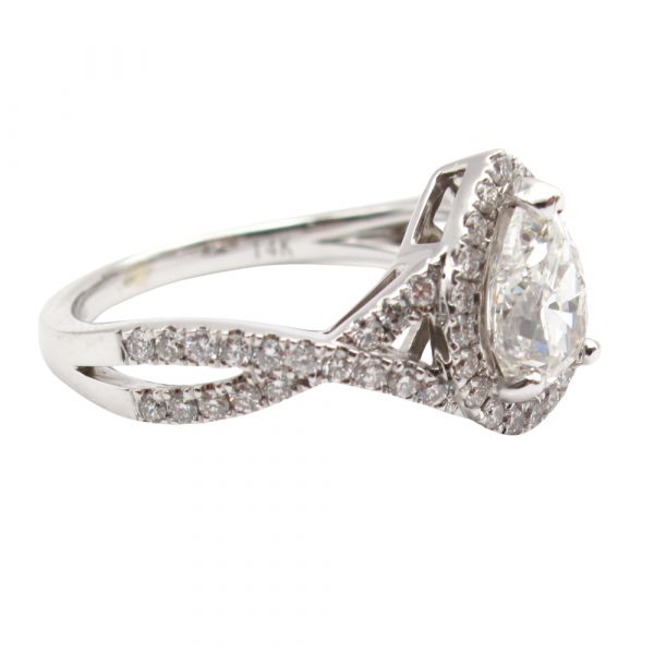 1.50ct Diamond Halo Pear Engagement Ring Side