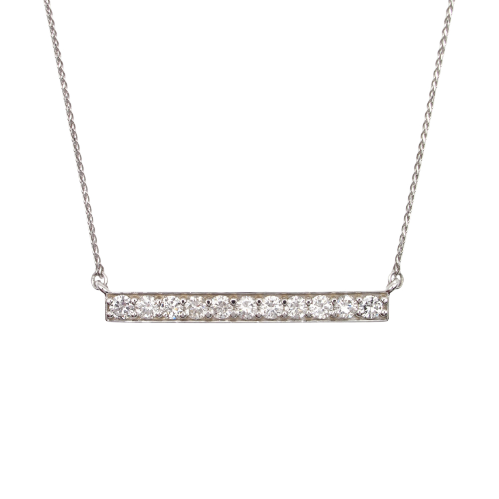 Eleven Diamond Stationary Bar Necklace 1.11 ctw 14k White Gold