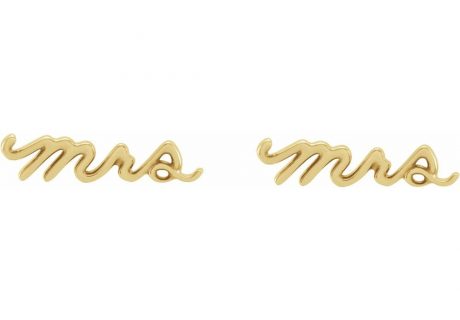 Cursive Mrs Stud Earrings 14k Gold
