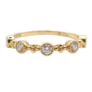 Diamond Bezel and Bead Texture Stack Band Yellow Gold