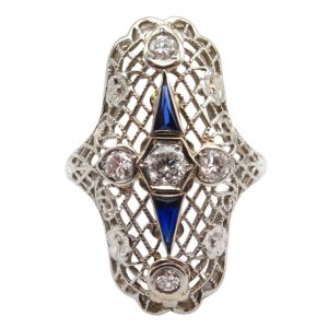 Edwardian Sapphire Diamond Navette Ring 18k