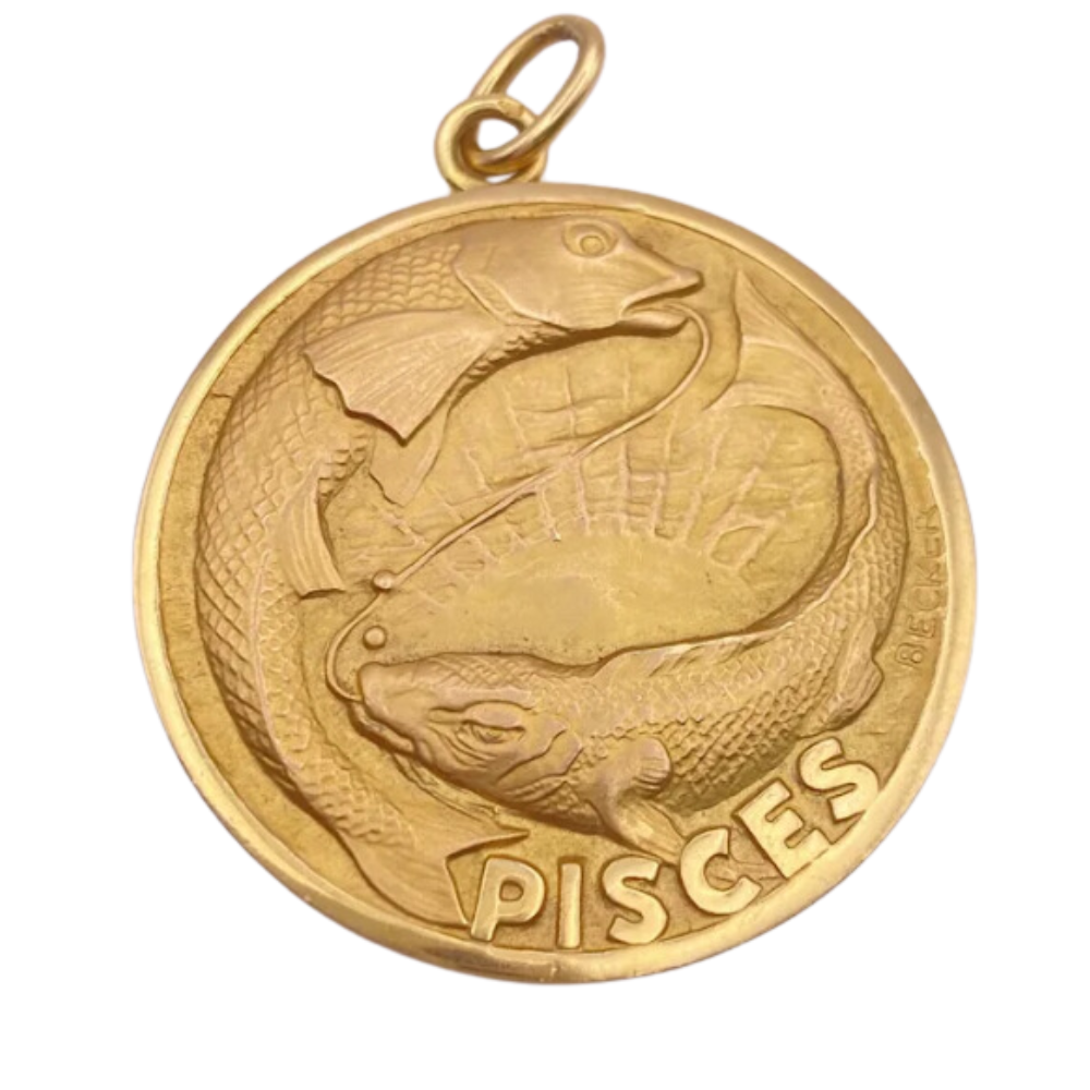 HUGE Pisces Zodiac Pendant Charm 18K Gold, French Designer Becker