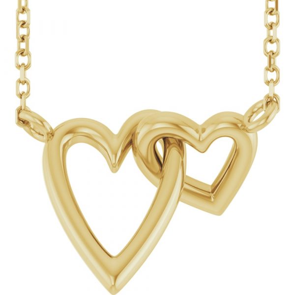 Interlocking Double Heart Necklace Yellow Gold
