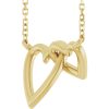 Interlocking Double Heart Necklace Yellow Gold Profile