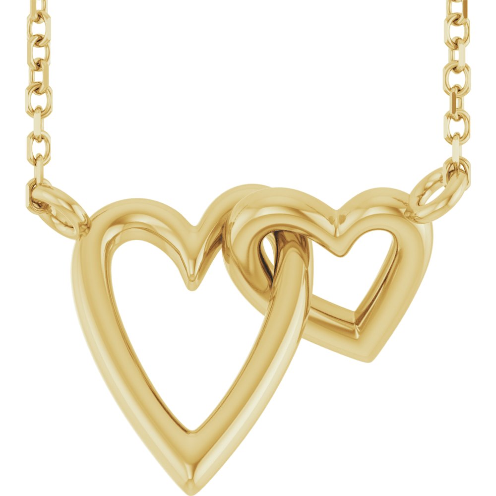 Interlocking Double Heart Necklace 14 Yellow Gold