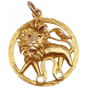 LEO Zodiac Vintage Pendant Charm 14K Gold