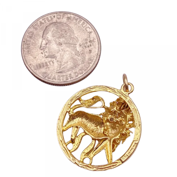 LEO Zodiac Vintage Pendant Charm 14K Gold back view