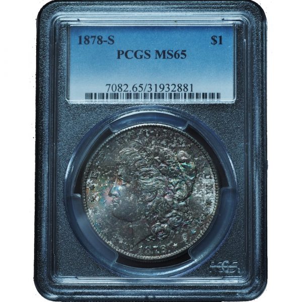 1878-S Morgan Dollar MS65 PCGS Dark Rainbow Toned Obverse