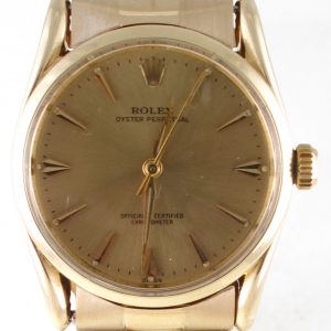 Pre-Owned Rare Vintage Rolex (Bombay)Oyster Perpetual (1953) 14kt Yellow Gold Model 6590 front Close