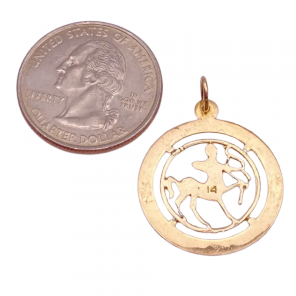 Sagittarius Zodiac Vintage Charm 14K Gold, Centaur back