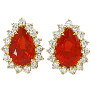 Tiffany & Co 4.78ctw Mexican Fire Opal Diamond Halo Earrings 18K front