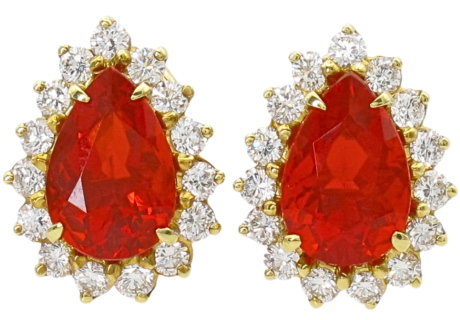 Tiffany & Co 4.78ctw Mexican Fire Opal Diamond Halo Earrings 18K front