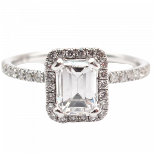 1 Carat Emerald Diamond Halo Engagement Ring