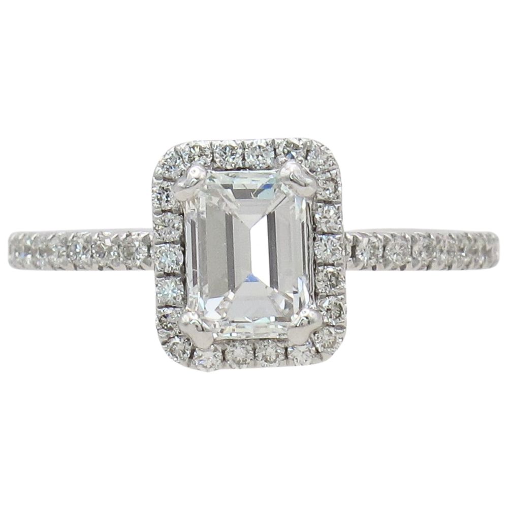 1.27ctw Emerald Diamond Halo Engagement Ring GIA Certified